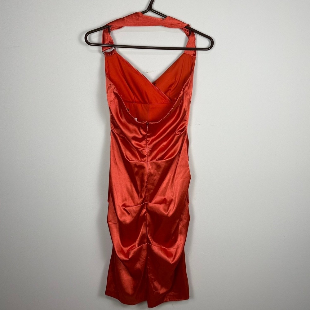 VTG Le Chateau Red Satin Halter Ruched Cocktail Dress Rhinestone Detail S CANADA - Picture 4 of 11